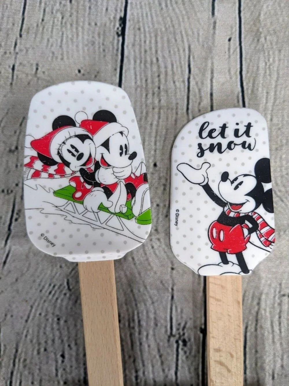 Disney Mickey Minnie Mouse Christmas Kitchen Utensil Set Silicone Wood Handle
